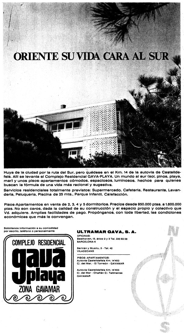 Anuncio de los actuales apartamentos TORREON de Gav Mar publicado en el diario LA VANGUARDIA (11 de Mayo de 1968)